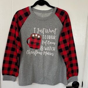 Woman’s Plaid Sleeve Christmas Movie Sweatshirt - Size XL